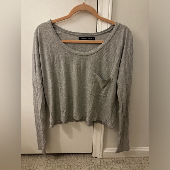 Groceries apparel crop pocket tee gray size: medium - Picture 2 of 2